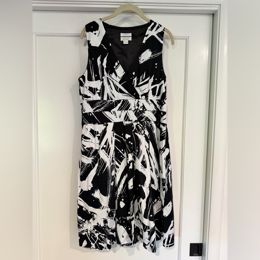 Christopher & Banks Black and White Abstract Midi Dress